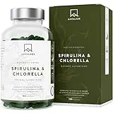 Spirulina Chlorella Algen Kapseln [ 1800 mg ] - 180 Pulver Kapseln - Hochdosiert, 100% vegan und glutenfrei - Hochwertige Pflanzeninhaltsstoffe aus Spirulina Alge - In Europa hergestellt.